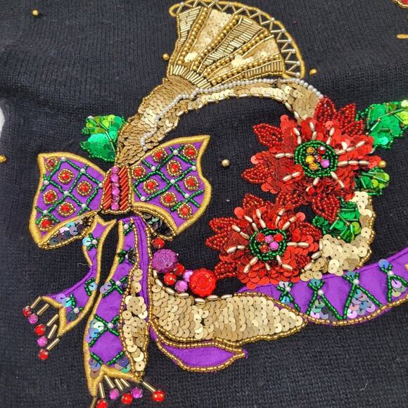 Vintage Marisa Christina ornate christmas instruments sequin sweater - Picture 5 of 11